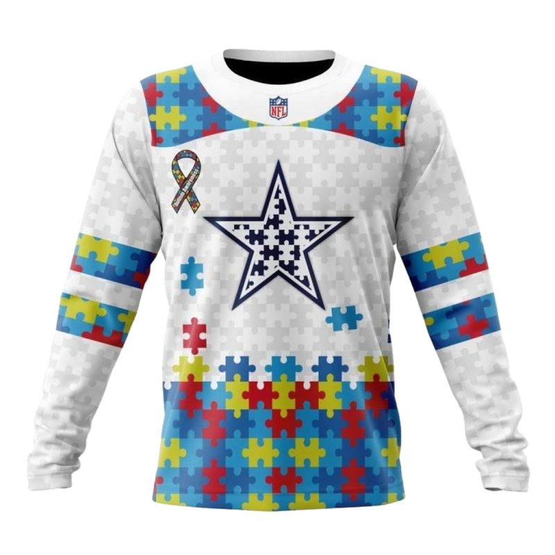 Personalized Dallas Cowboys Autism Awareness White Pattern Aop Sweatshirt 1