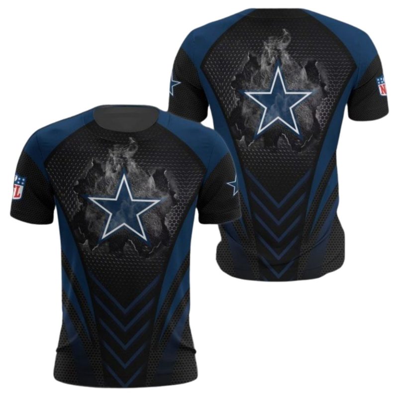 Personalized Dallas Cowboys Black Blue Darken Logo Burning Aop T Shirt 1