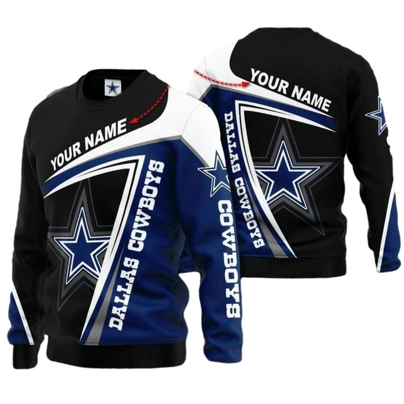 Personalized Dallas Cowboys Black Blue White Curve Aop Sweatshirt 1