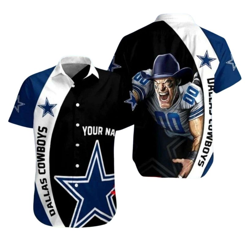 Personalized Dallas Cowboys Blitzing Bull Mascot Hawaiian Shirt 1