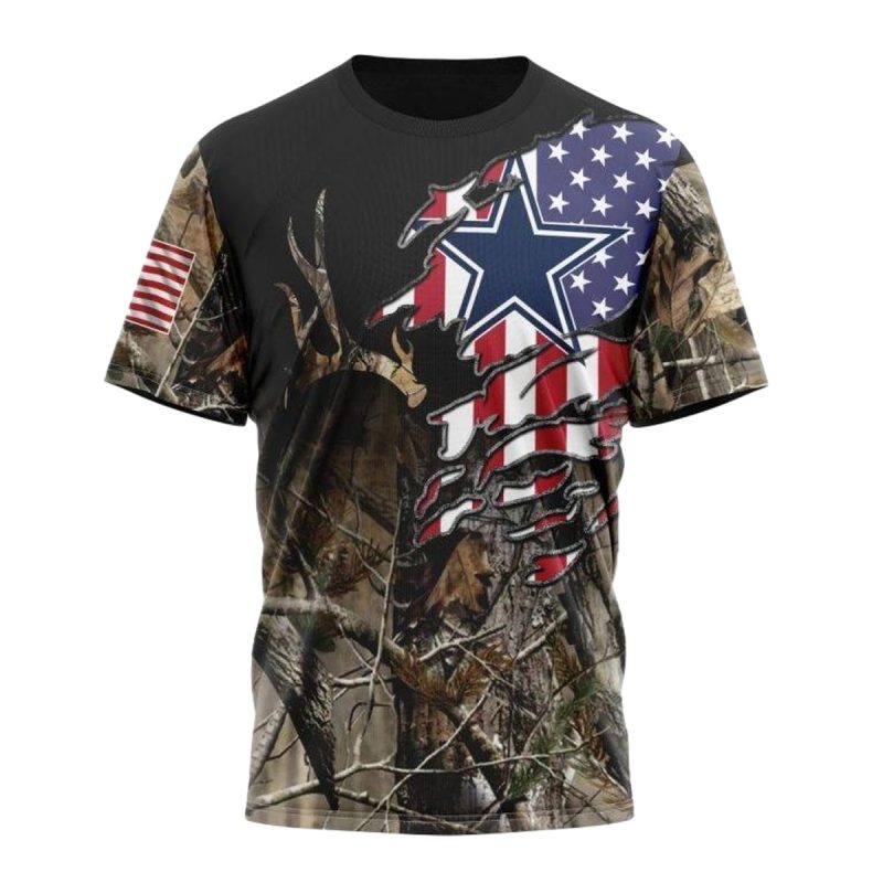 Personalized Dallas Cowboys Camo Realtree Hunting Us Flag Aop T Shirt 1