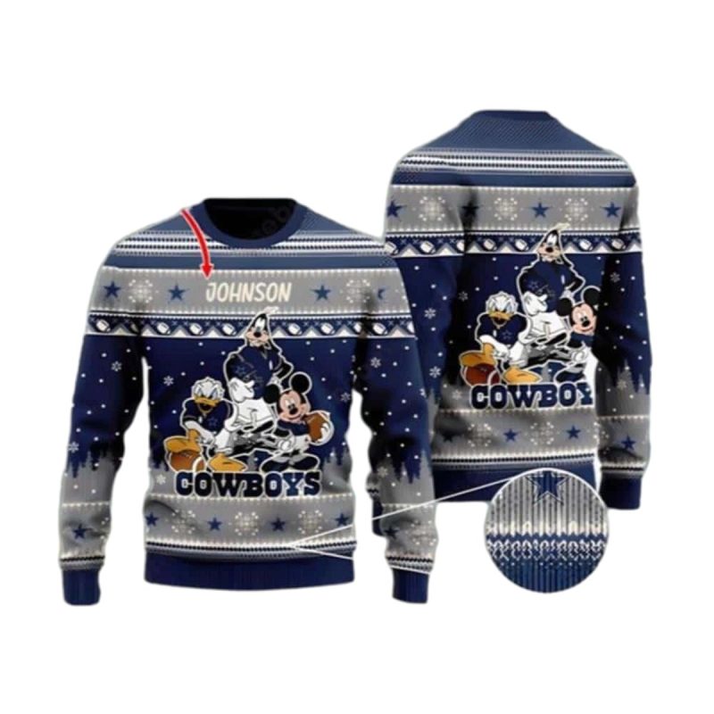 Personalized Dallas Cowboys Characters Disney Ugly Sweater 1