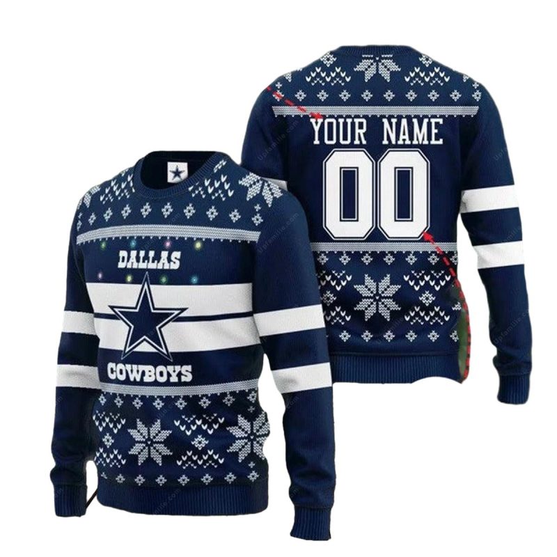 Personalized Dallas Cowboys Christmas Light Ugly Sweater 1