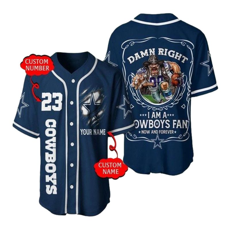 Personalized Dallas Cowboys Damn Right I Am A Cowboys Fan Baseball Jersey 1