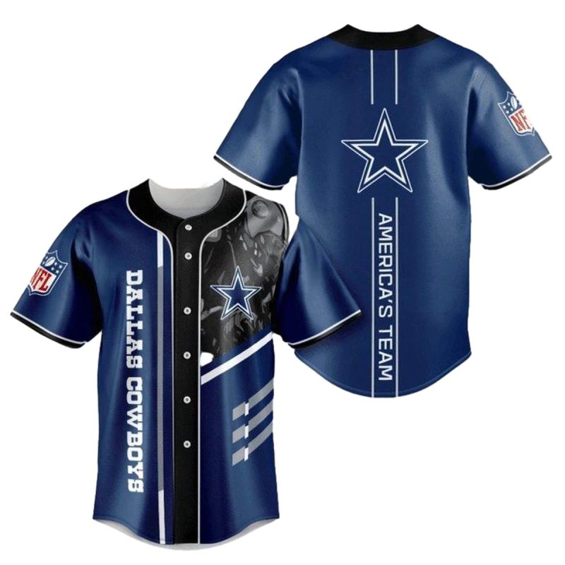 Personalized Dallas Cowboys Dark Blue America Team Stripes Baseball Jersey 1