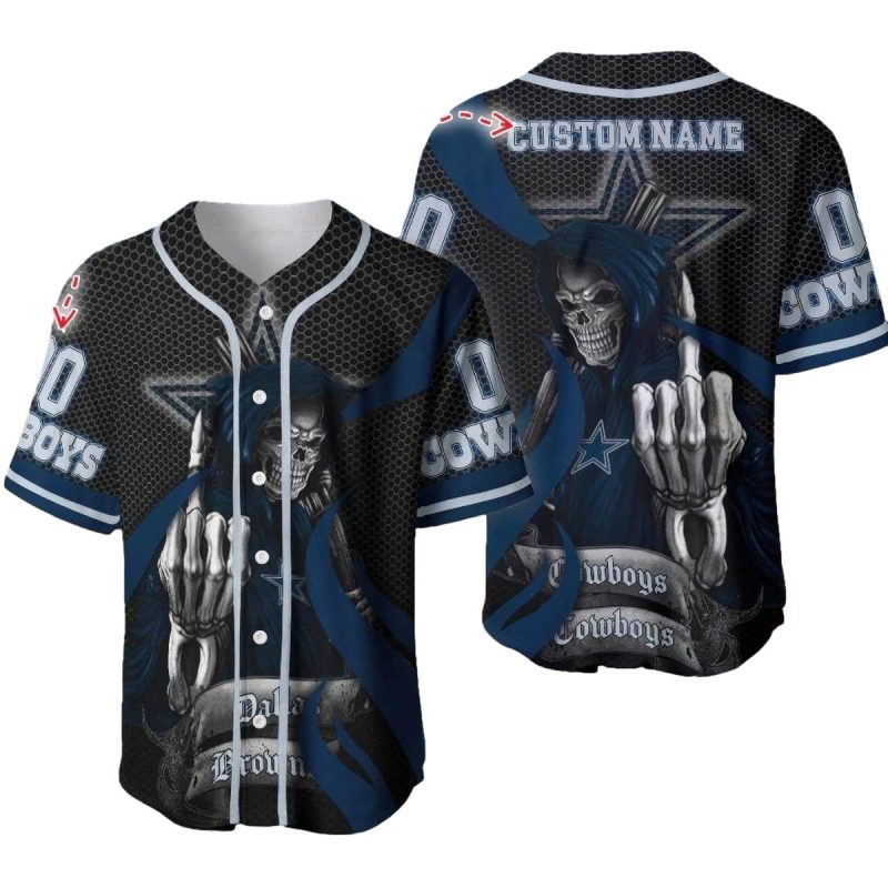 Personalized Dallas Cowboys Dead Skull Halftone Baseball Jersey 1