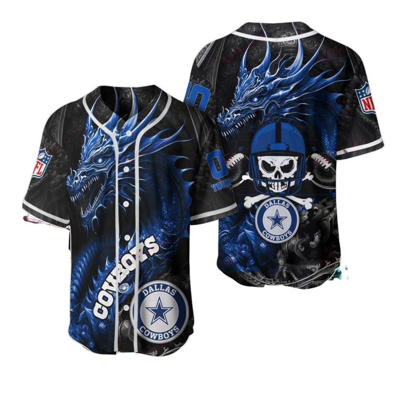 Personalized Dallas Cowboys Dragon And Skull Baseball Jersey 1