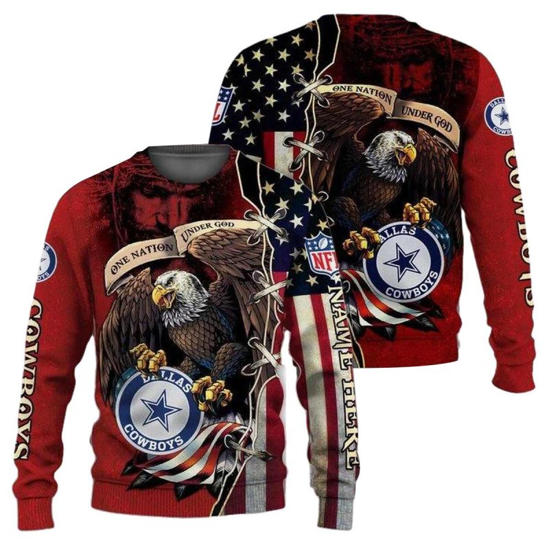 Personalized Dallas Cowboys Eagle Hold Logo One Nation Under God Aop Sweatshirt 1