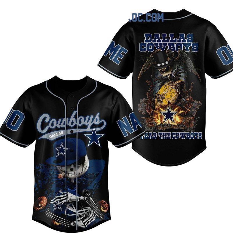 Personalized Dallas Cowboys Fear The Cowboys Jack Skellington Halloween Baseball Jersey 1