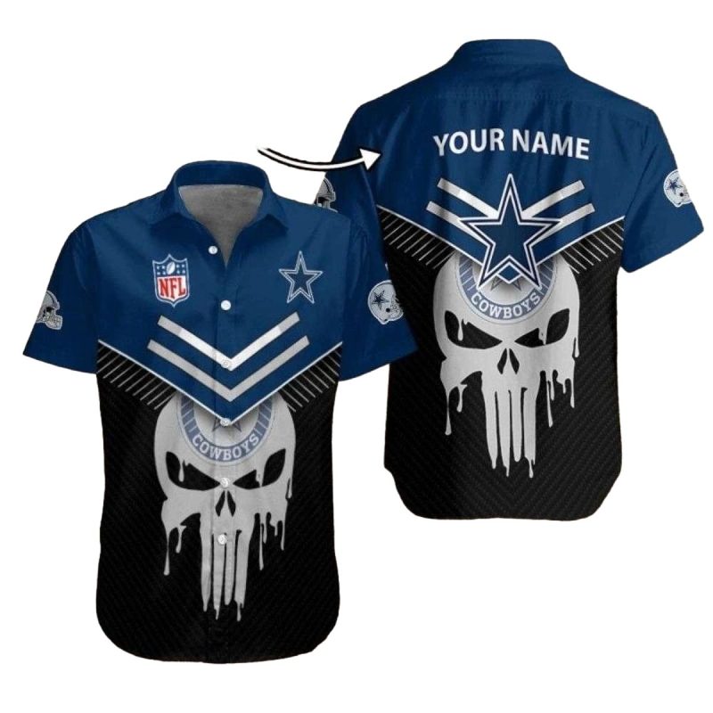 Personalized Dallas Cowboys Fearless Defender Skull Black And Blue Hawaiian Shirt 1