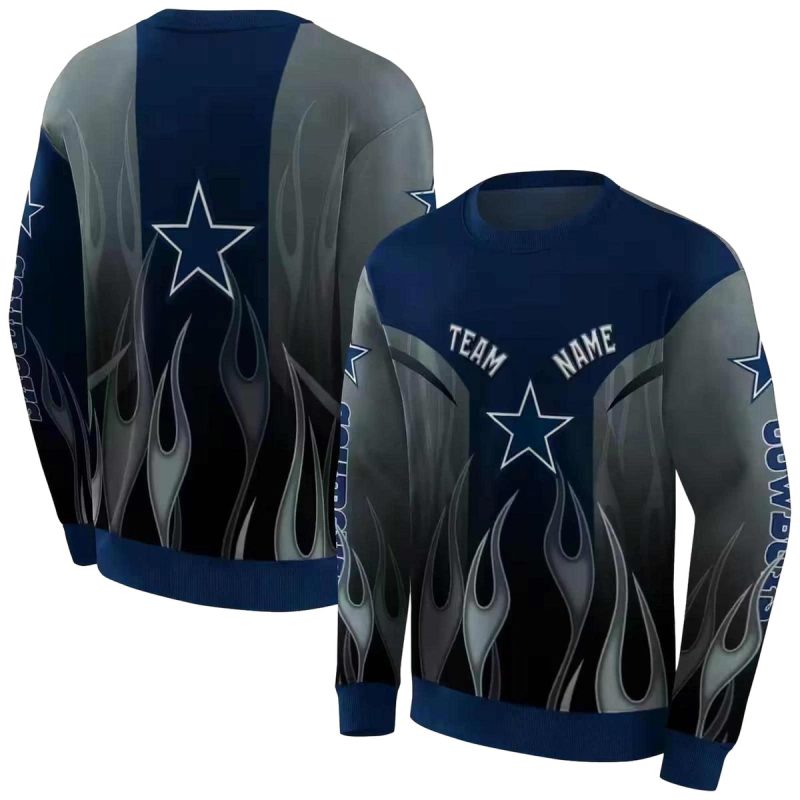 Personalized Dallas Cowboys Flame Design Blue Aop Sweatshirt 1