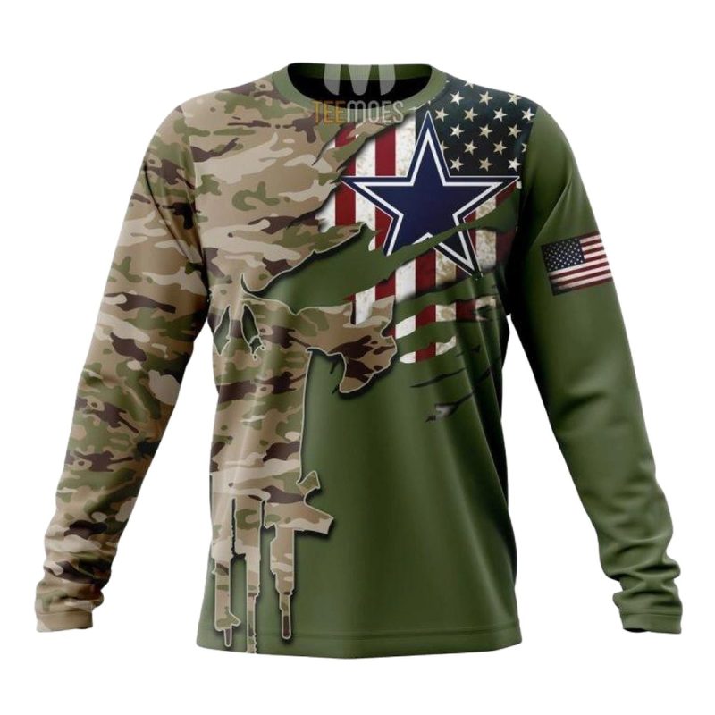 Personalized Dallas Cowboys Green Camo Us Military Aop Sweatshirt 1