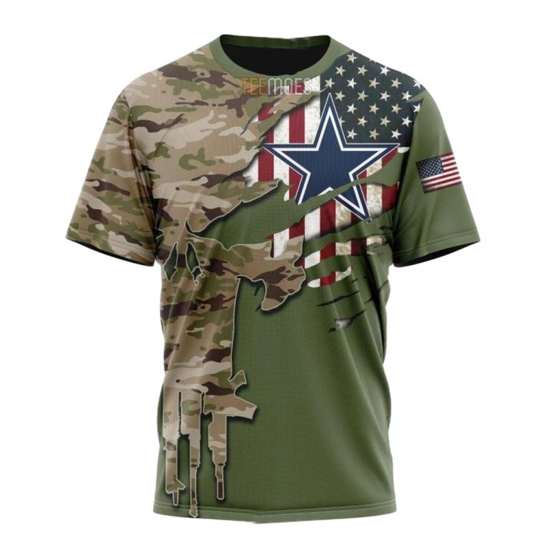 Personalized Dallas Cowboys Green Camo Us Military Aop T Shirt 1