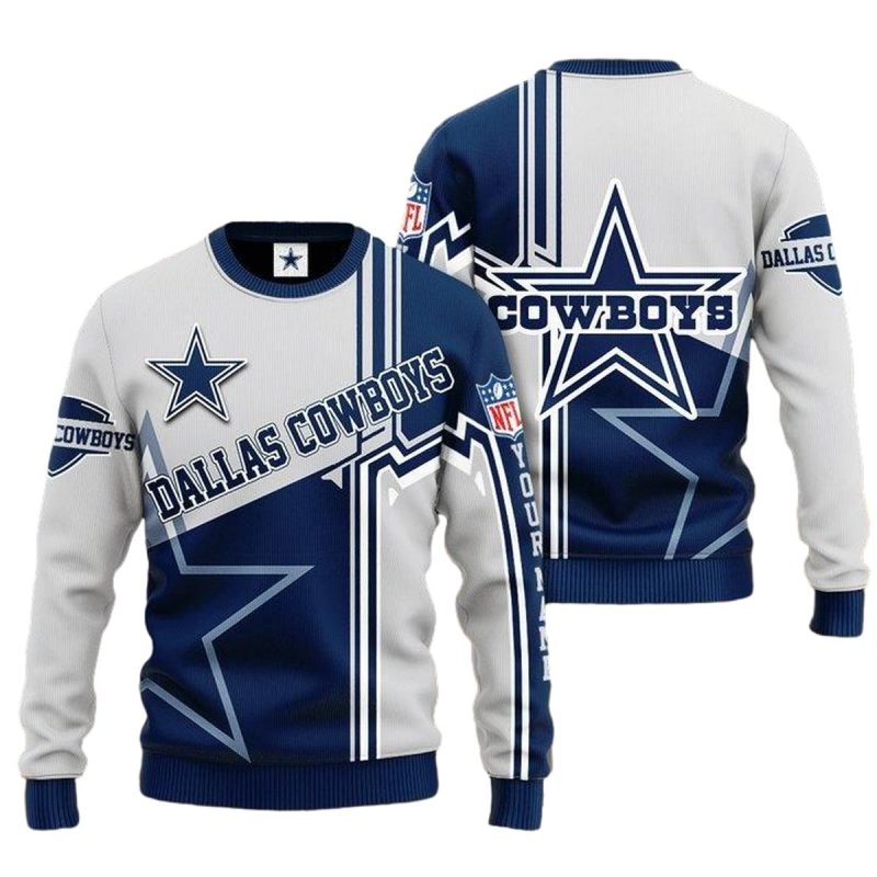 Personalized Dallas Cowboys Grey Blue Big Logo Aop Sweatshirt 1