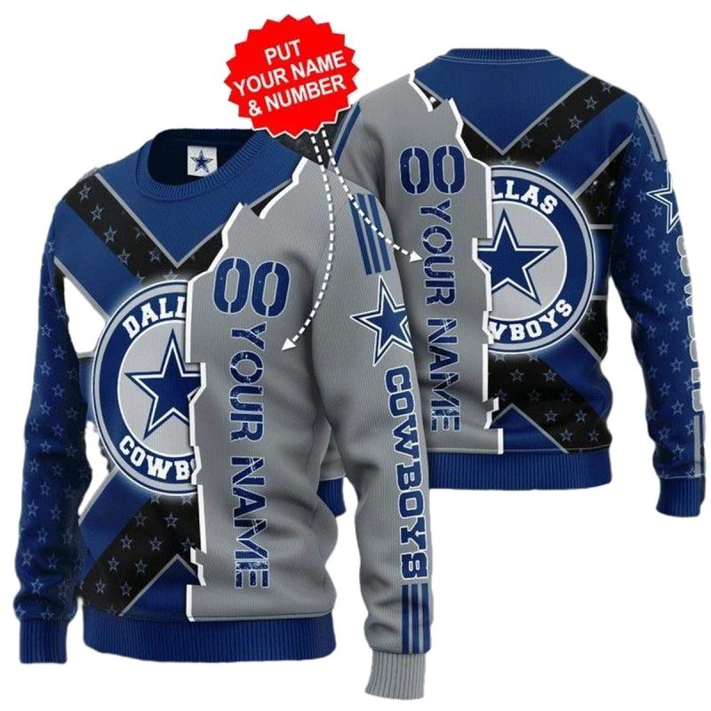 Personalized Dallas Cowboys Grey Blue Black Star Aop Sweatshirt 1