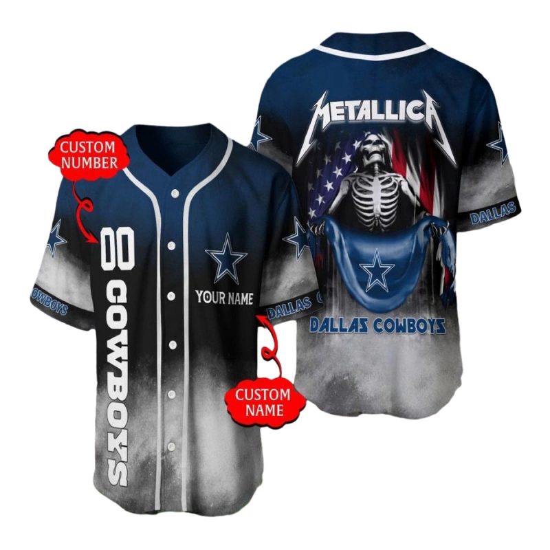 Personalized Dallas Cowboys Jack Skellington Halloween And Us Flag Baseball Jersey 1