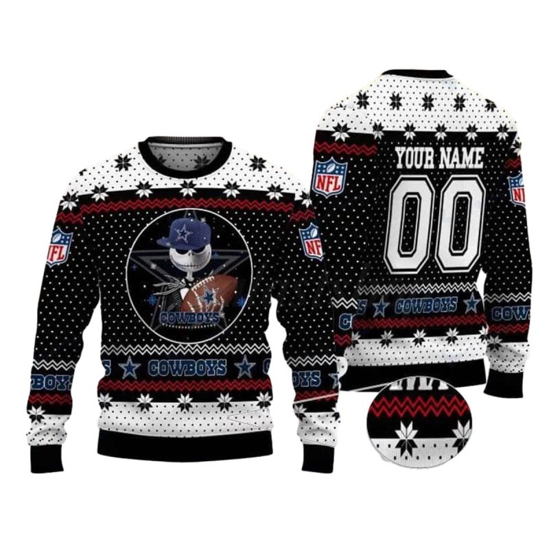 Personalized Dallas Cowboys Jack Skellington With Hat Ugly Sweater 1