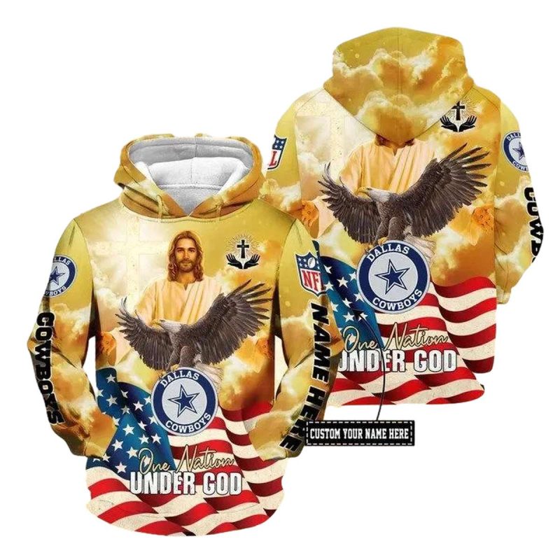 Personalized Dallas Cowboys Jesus Logo And One Nation Under God Aop Hoodie 1