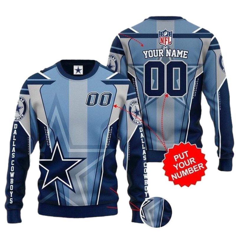 Personalized Dallas Cowboys Light Blue Grey Aop Sweatshirt 1