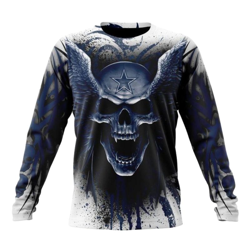 Personalized Dallas Cowboys Logo And Angel Skull Aop Sweatshirt 1