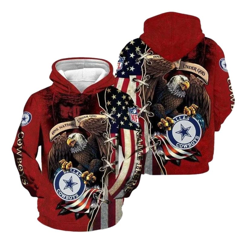 Personalized Dallas Cowboys Logo And Eagle One Nation Under God Aop Hoodie 1