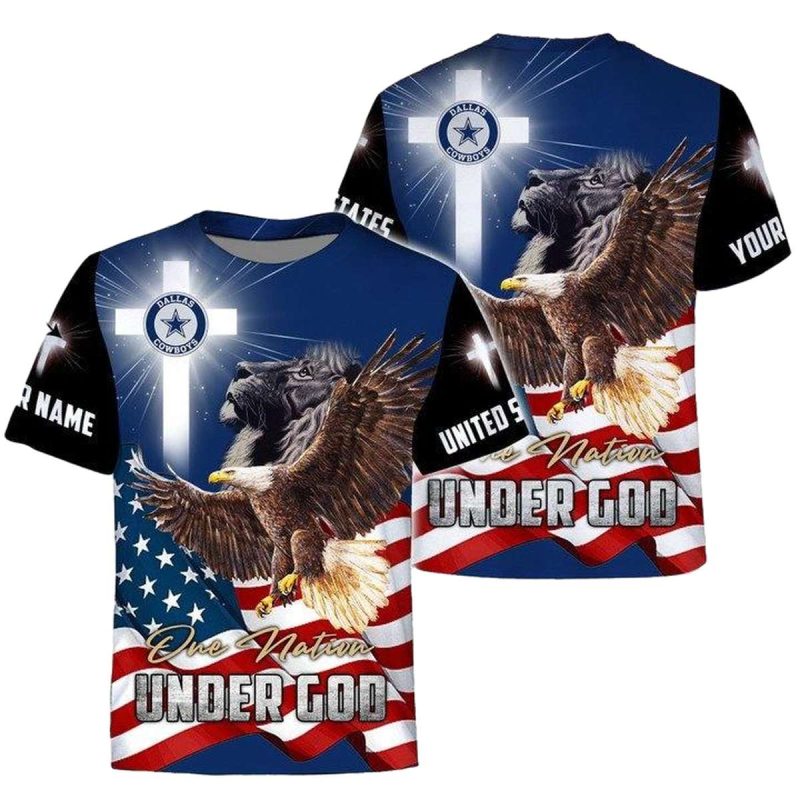 Personalized Dallas Cowboys Logo And Eagle One Nation Under God Aop T Shirt 1
