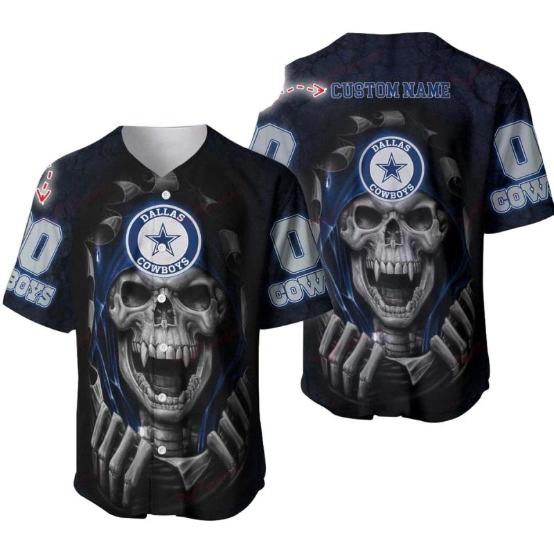Personalized Dallas Cowboys Logo And Halloween Skull Baseball Jersey 1