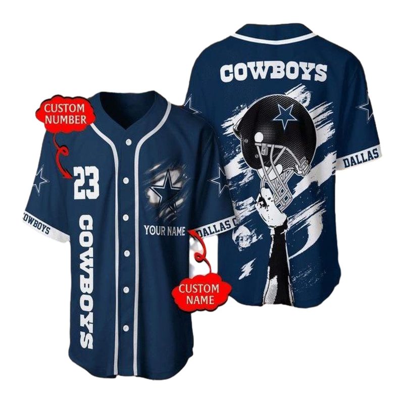 Personalized Dallas Cowboys Logo And Helmet Dark Blue Baseball Jersey 1