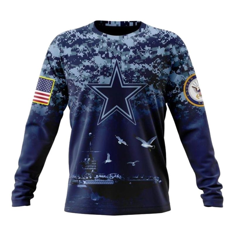 Personalized Dallas Cowboys Logo And Honor Us Navy Veterans Aop Sweatshirt 1