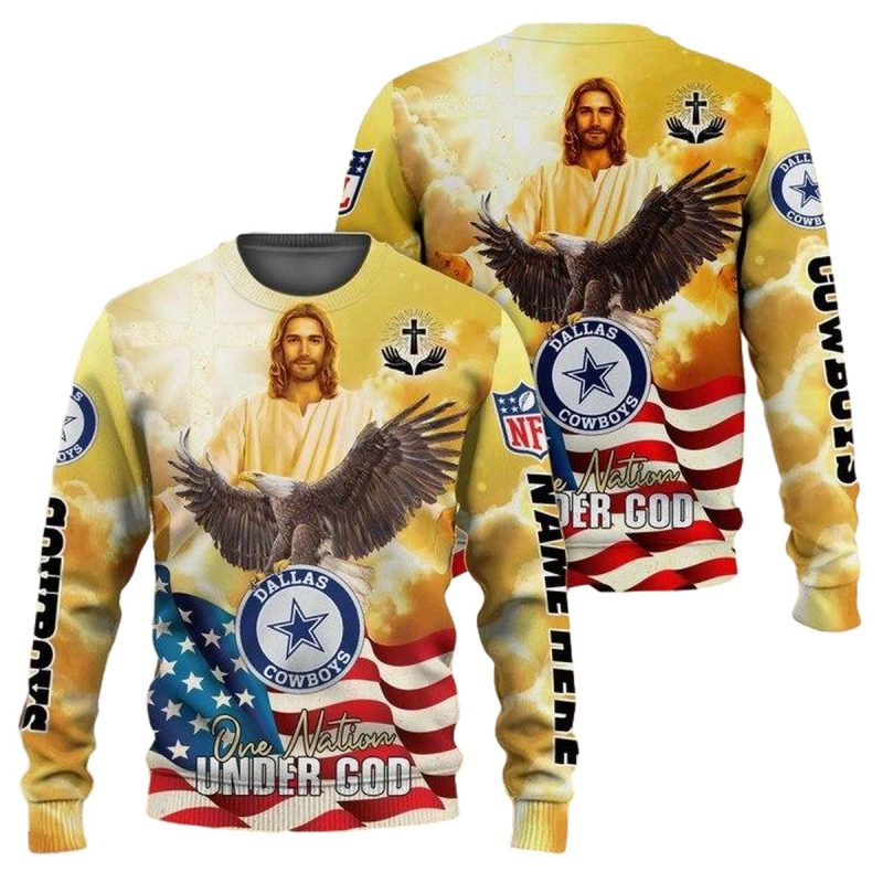 Personalized Dallas Cowboys Logo And Jesus One Nation Under God Aop Sweatshirt 1