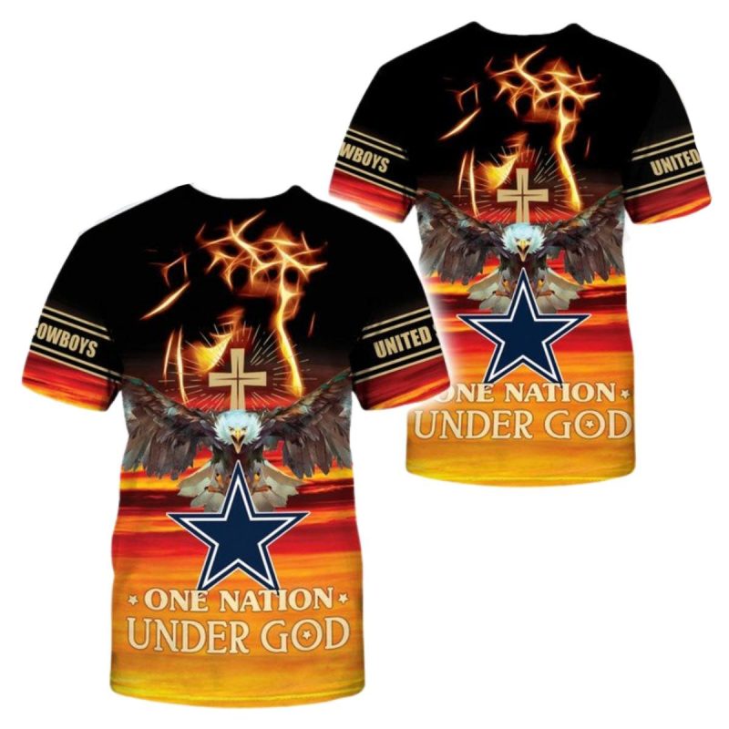 Personalized Dallas Cowboys Logo And Jesus One Nation Under God Aop T Shirt 1