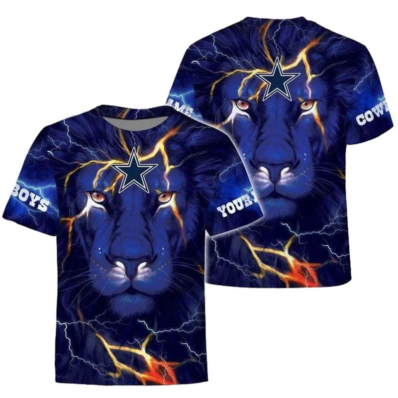 Personalized Dallas Cowboys Logo And Lion Blue Light One Nation Under God Aop T Shirt 1