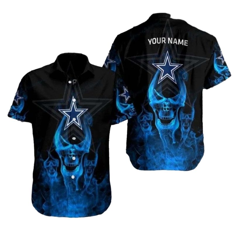 Personalized Dallas Cowboys Logo And Mystic Flame Skull Hawaiian Shirt 1