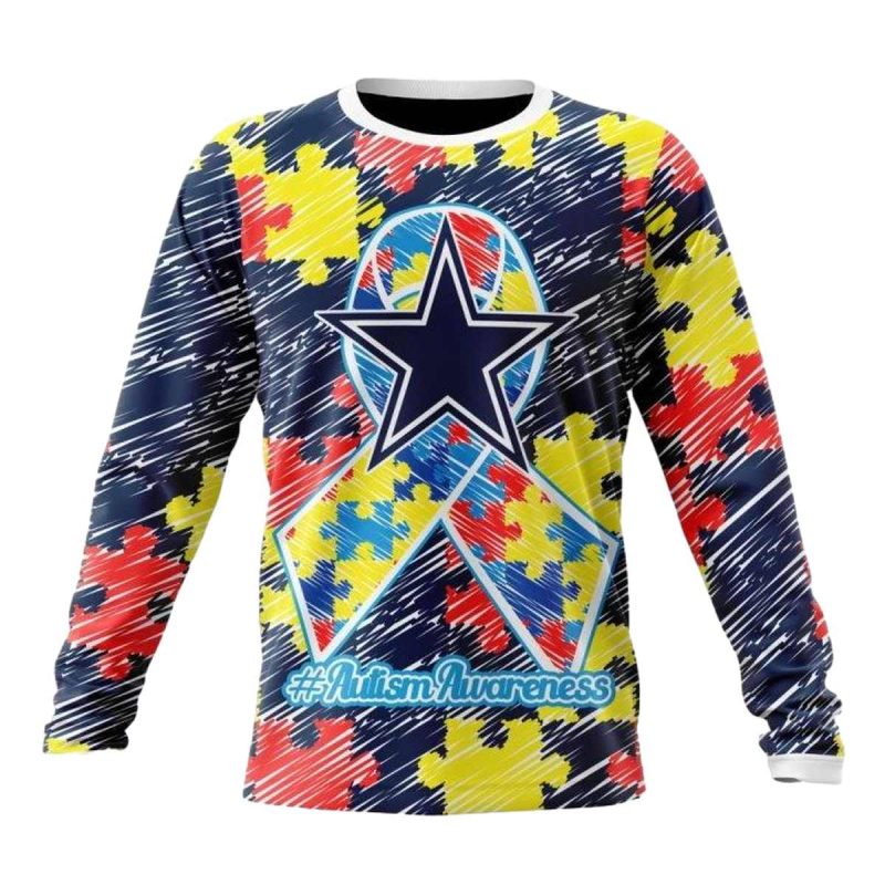 Personalized Dallas Cowboys Logo And Puzzle Autism Awareness Aop Sweatshirt 1