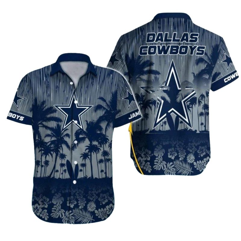 Personalized Dallas Cowboys Logo And Sunset Palm Tree Scene Hawaiian Shirt 1