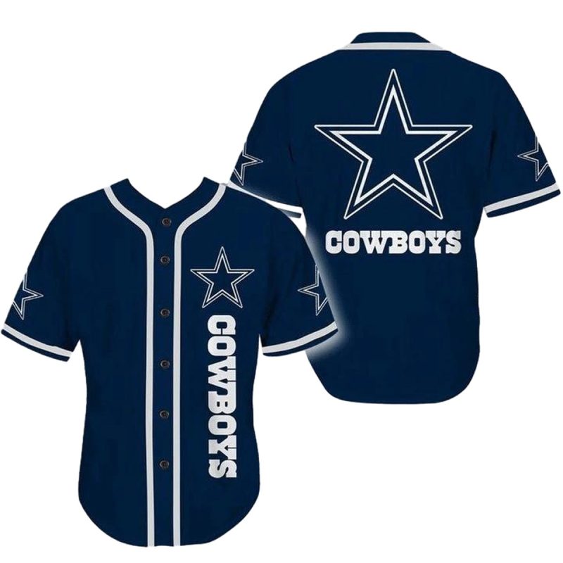 Personalized Dallas Cowboys Logo Basic Dark Blue Baseball Jersey 1
