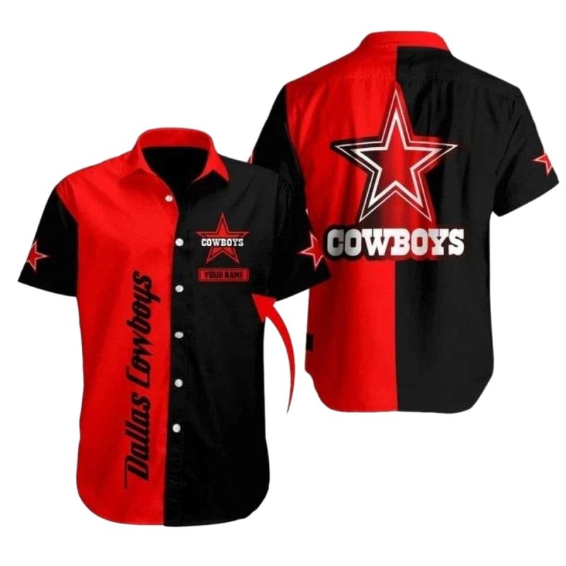 Personalized Dallas Cowboys Logo Black And Red Pattern Hawaiian Shirt 1