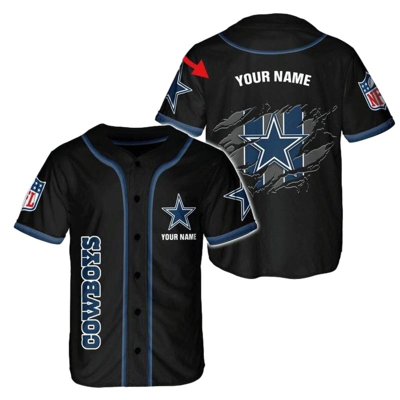 Personalized Dallas Cowboys Logo Black Scratch Baseball Jersey 1