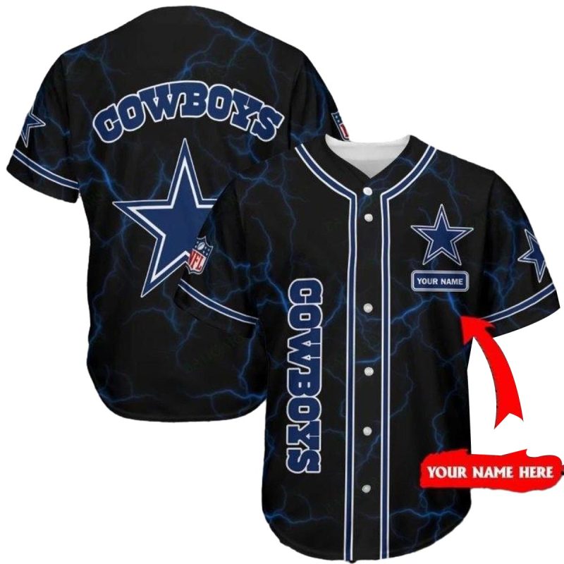 Personalized Dallas Cowboys Logo Blue Light Baseball Jersey 1