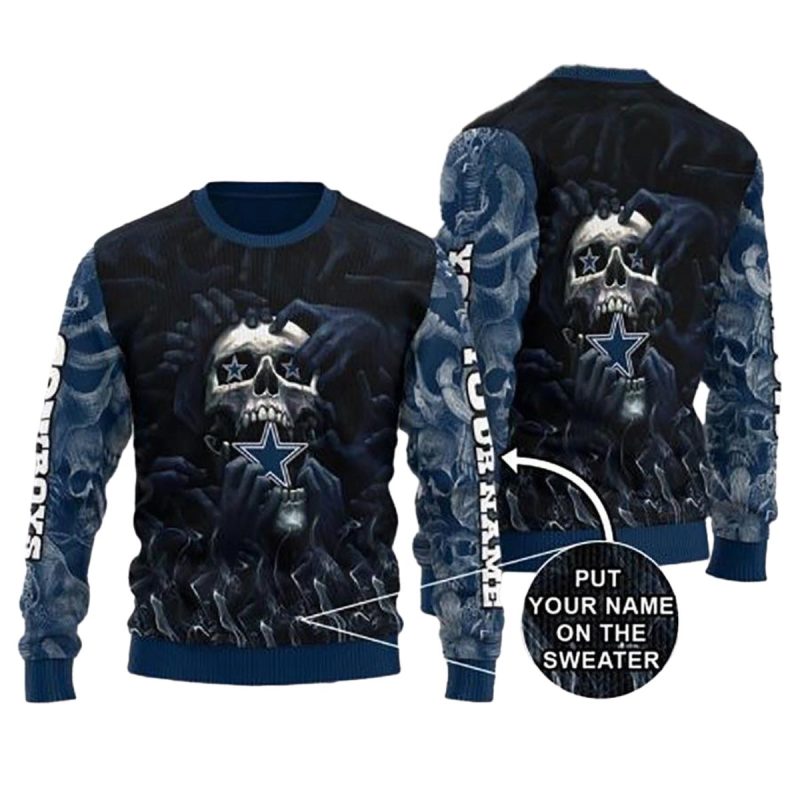 Personalized Dallas Cowboys Logo Dead Skull Ugly Sweater 1