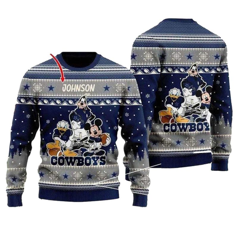 Personalized Dallas Cowboys Logo Disney Donald Duck Mickey Mouse Goofy Ugly Sweater 1