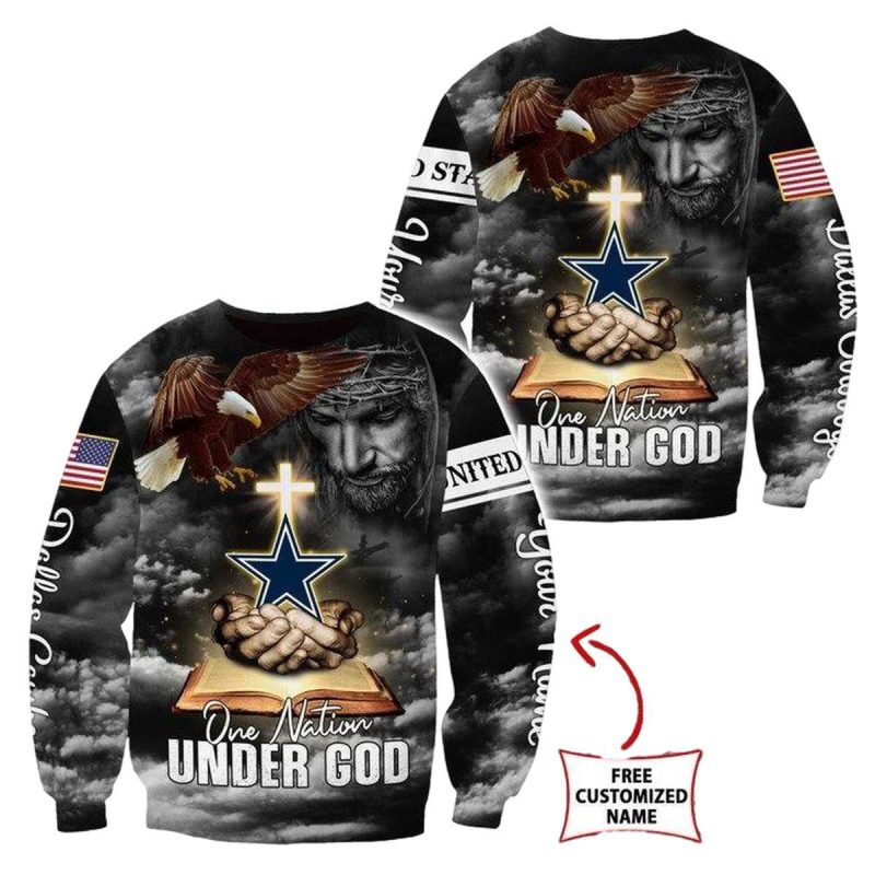Personalized Dallas Cowboys Logo Eagle And Jesus One Nation Under God Aop Sweatshirt 1
