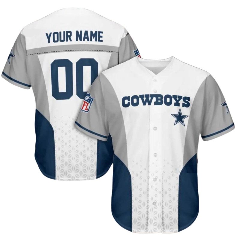 Personalized Dallas Cowboys Logo In My Heart White Silver And Blue Baseball Jersey 1