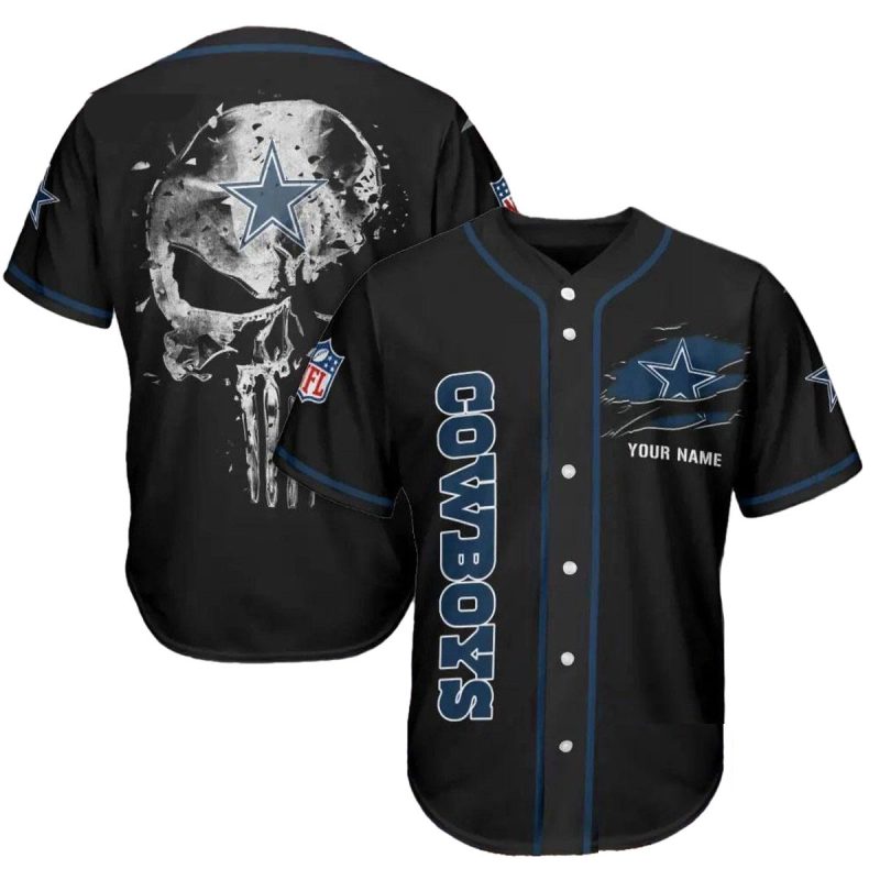 Personalized Dallas Cowboys Logo Iron Skull Baseball Jersey 1