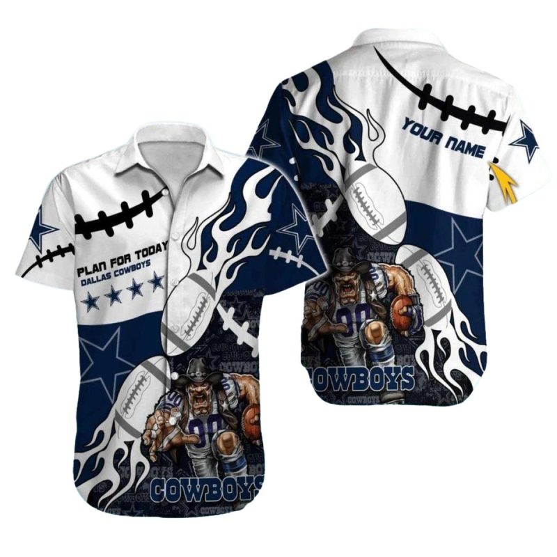 Personalized Dallas Cowboys Logo Mascot And Flame Ball Hawaiian Shirt 1