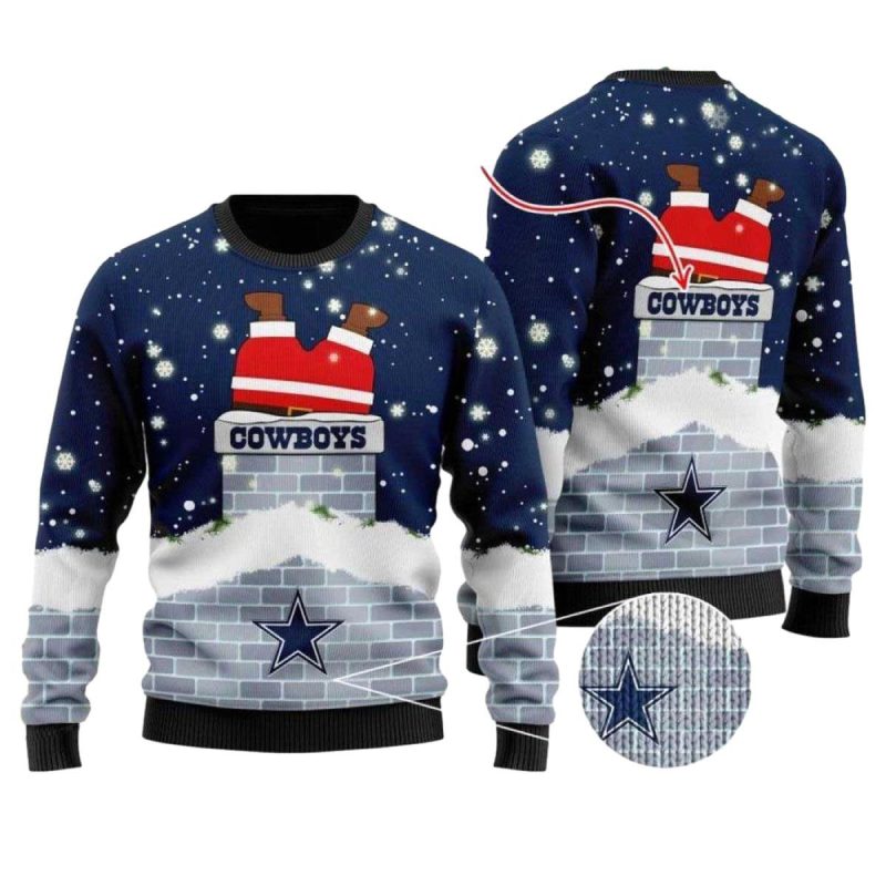 Personalized Dallas Cowboys Logo Santa Claus Chimney Ugly Sweater 1