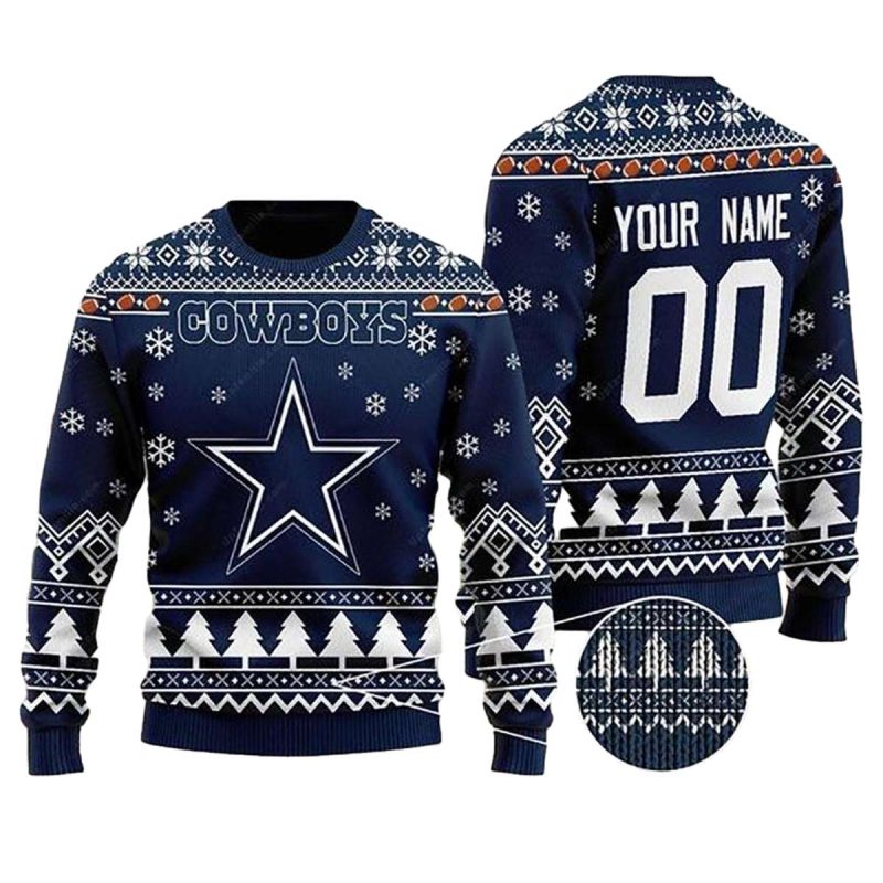 Personalized Dallas Cowboys Logo Snowflake Blue Pattern Ugly Sweater 1