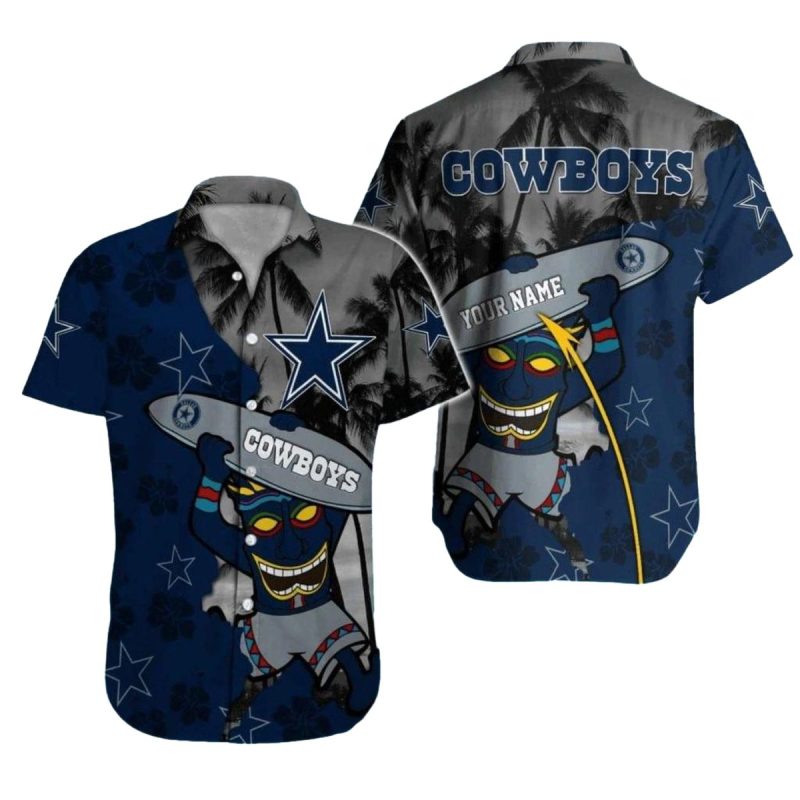Personalized Dallas Cowboys Logo Tiki Surfer Palm Beach Hawaiian Shirt 1