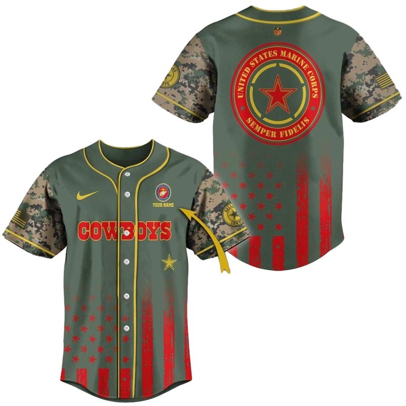 Personalized Dallas Cowboys Logo Us Marine Corps Baseball Jersey 1
