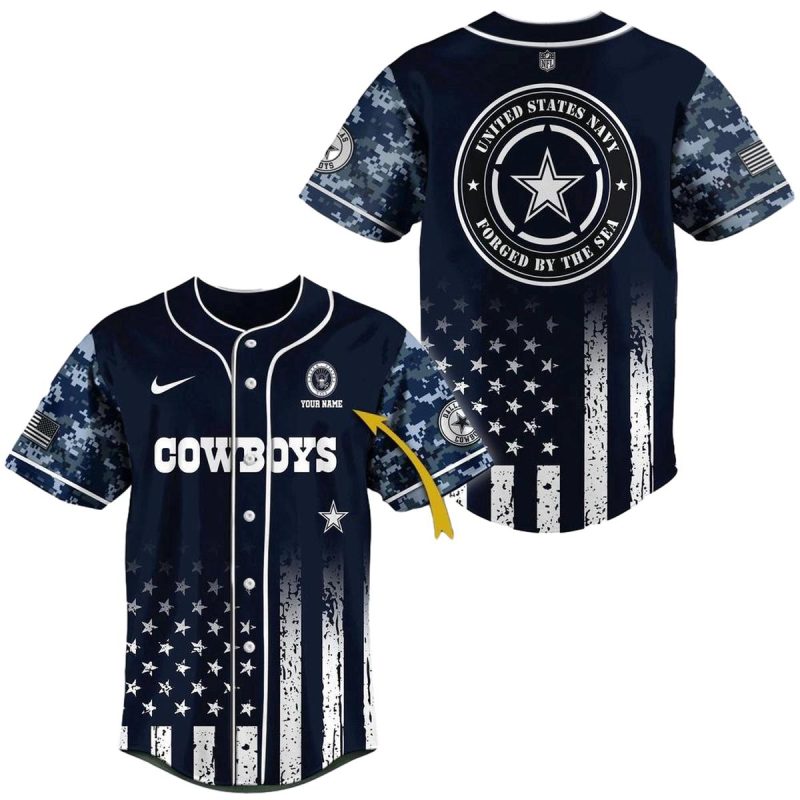 Personalized Dallas Cowboys Logo Veteran Us Navy Baseball Jersey 1
